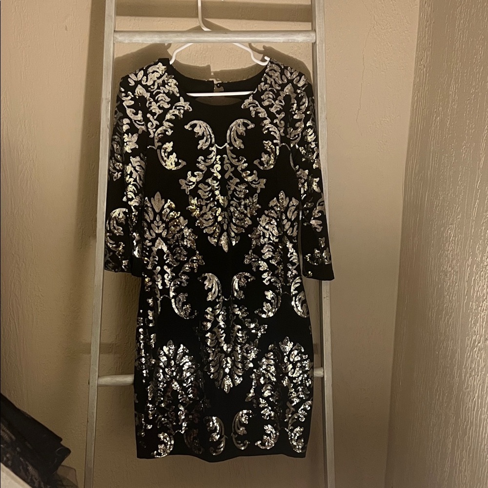 B Darlin Black Dress with Silver Pattern